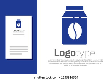 Blue Bag of coffee beans icon isolated on white background. Logo design template element. Vector.