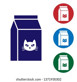 Blue Bag of food for cat icon isolated on white background. Food for animals. Pet food package. Set color icon in circle buttons. Vector Illustration