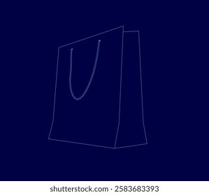 A blue bag with a handle is shown in a blue background. The bag is empty and has a handle