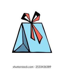 Blue bag with orange bow. Bags for fashion ads, seasonal sales, and store promotions. Sketch illustration. Vector image.