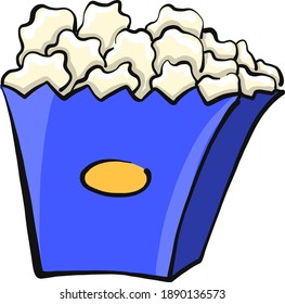 Blue bag of popcorn , illustration, vector on white background