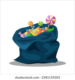 Blue bag of sweets. Halloween decoration element. Trick or trick party. Isolated vector illustration