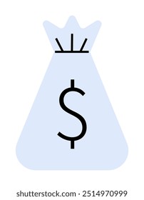 A blue bag symbol displaying a dollar sign. Ideal for financial themes, budgeting, savings, banking, and investments. Simple, clean, colorful style.