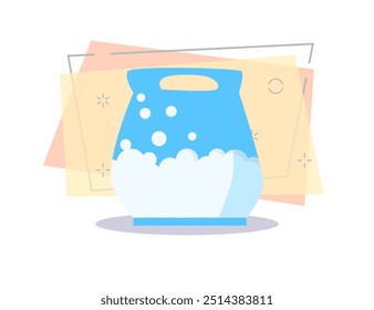 Blue bag with white bubbles illustration. Daily routine, domestic life, cleaning. Household concept. Vector illustration can be used for topics like domestic life, supermarket, cleaning