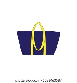 Blue bag with yellow straps vector illustration on white background. Groceries storage bag