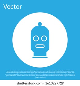 Blue Balaclava icon isolated on blue background. A piece of clothing for winter sports or a mask for a criminal or a thief. White circle button. Vector Illustration