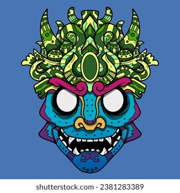the blue balinese mix japanese cultural mask