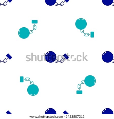 Blue Ball on chain icon isolated seamless pattern on white background.  Vector