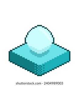 Blue Ball on Isometric Floor, Isolated Pixel Art Icon