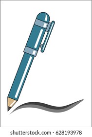 blue ball pen over white background