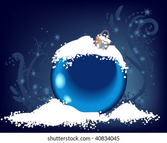 Blue ball with snow