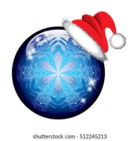 Blue ball with a snowflake and a red hat