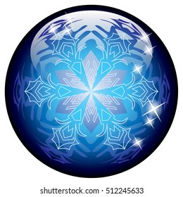Blue ball with a snowflake, vector illustration