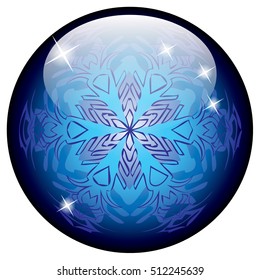Blue ball with a snowflake, vector illustration