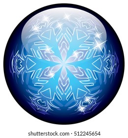 Blue ball with a snowflake, vector illustration