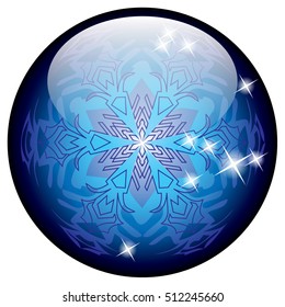 Blue ball with a snowflake, vector illustration