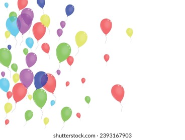 Blue Ballon Background White Vector. Flying Fest Border. Multicolor Party. Red Confetti. Balloon Anniversary Illustration.