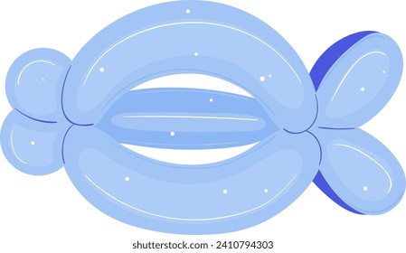 Blue balloon animal shaped like a fish on a white background. Simple underwater sea life party decoration vector illustration.