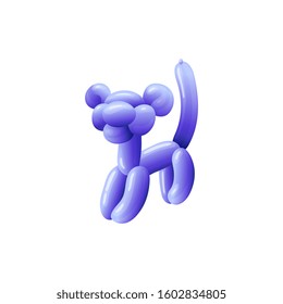 Blue balloon animal toy isolated on white background - tiger or cat shaped birthday party entertainment craft from twisted balloons. Vector illustration