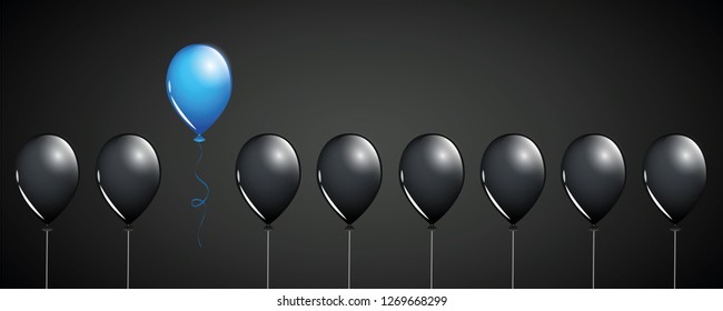 blue balloon fly away from black balloons on black background different concept design vector illustration EPS10