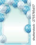 Blue Balloon Frame with Polka Dot and Transparent Balloons Vector Template