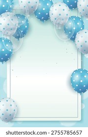 Blue Balloon Frame with Polka Dot and Transparent Balloons Vector Template