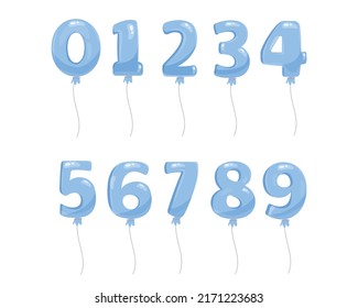 Blue Balloon Numbers. Boys Birthday Party Balloon Cartoon Vector Illustration