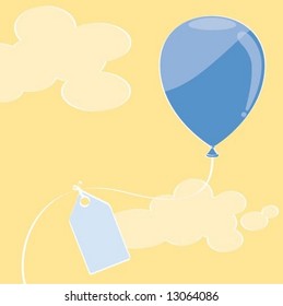 Blue balloon on yellow sky with place for your text