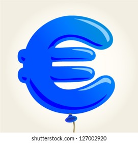 Blue balloon in the shape of a  euro sign, money investment concept.