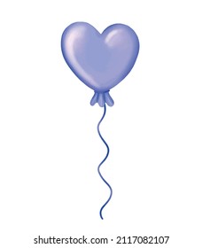 Blue balloon in the shape of a heart on white background. Vector illustration 