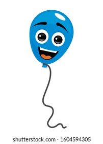 blue balloon with smiling face on white background, vector illustration 