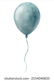 A blue balloon with a string attached to it. The balloon is floating in the air and he is floating towards the top of the image