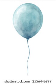 A blue balloon with a string attached to it. The balloon is floating in the air and he is floating in a light blue sky