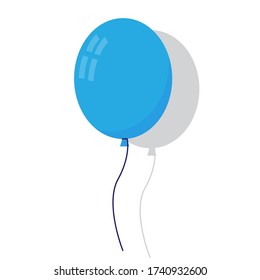 Blue balloon. Vector image of a ball with a ribbon. Birthday toy. Stock template.