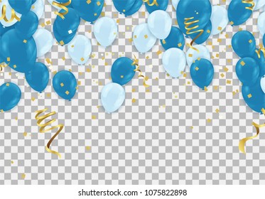 Blue balloons, confetti concept design Independence Day greeting background.of celebration, party balloons