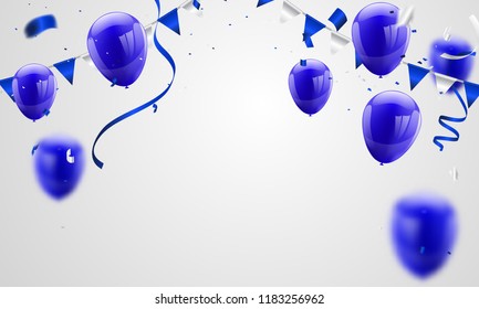 Blue balloons, confetti concept design  greeting background. Celebration Vector illustration.