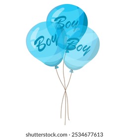 Blue balloons for Gender reveal party, event decoration, greetings, anvitations, baby shower, holiday, birthday. Helium ballon gift. Cartoon stile. Vector illustration.