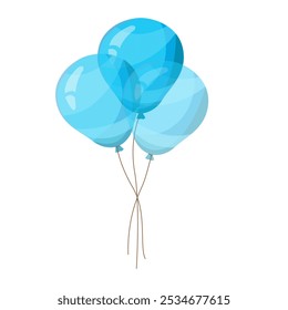 Blue balloons for Gender reveal party, event decoration, greetings, anvitations, baby shower, holiday, birthday. Helium ballon gift. Cartoon stile. Vector illustration.