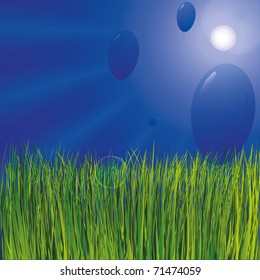 Blue balloons and green grass  as background