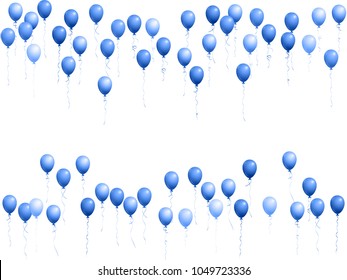 Blue balloons group isolated vector frame graphic design. Carnival or festival borders decoration. Festive helium flying balloons isolated bunch, group of party decor objects.