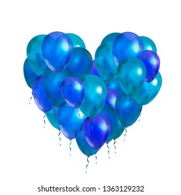 A lot of blue balloons in heart shape isolated on white