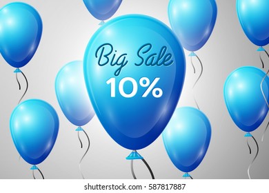 Blue Balloons with an inscription Big Sale ten percent Discounts. SALE concept for shops store market, web and other commerce. Vector illustration.