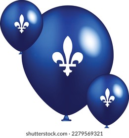 Globos azules con símbolo de Quebec, ilustración vectorial