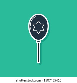 Blue Balloons with ribbon with star of david icon isolated on green background. Balloon with israel flag.  Vector Illustration