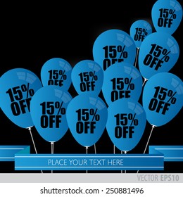 Blue balloons With Sale Discounts 15 percent.