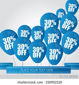 Blue balloons With Sale Discounts 30 percent.