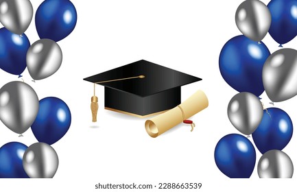 Balones azules plateados, ilustración vectorial para la fiesta de graduación 2023