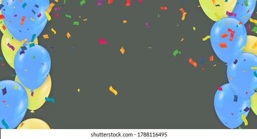 Globos azules con uso de la etiqueta de sección Descuentos VENTA y banner de fiesta de celebración