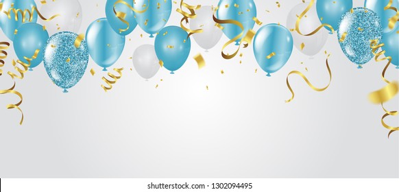 blue balloons, vector illustration. Celebration background template	

