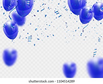 blue balloons, vector illustration Confetti and ribbons, Celebration background template with.